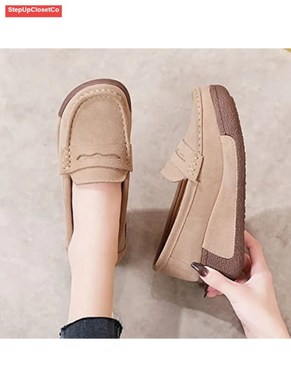 Wedge Loafers Platform Sneakers Slip-On Suede Moc Toe Casual Walking